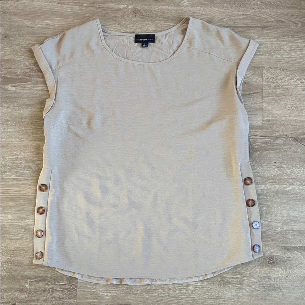 Beige Button-Accent Blouse